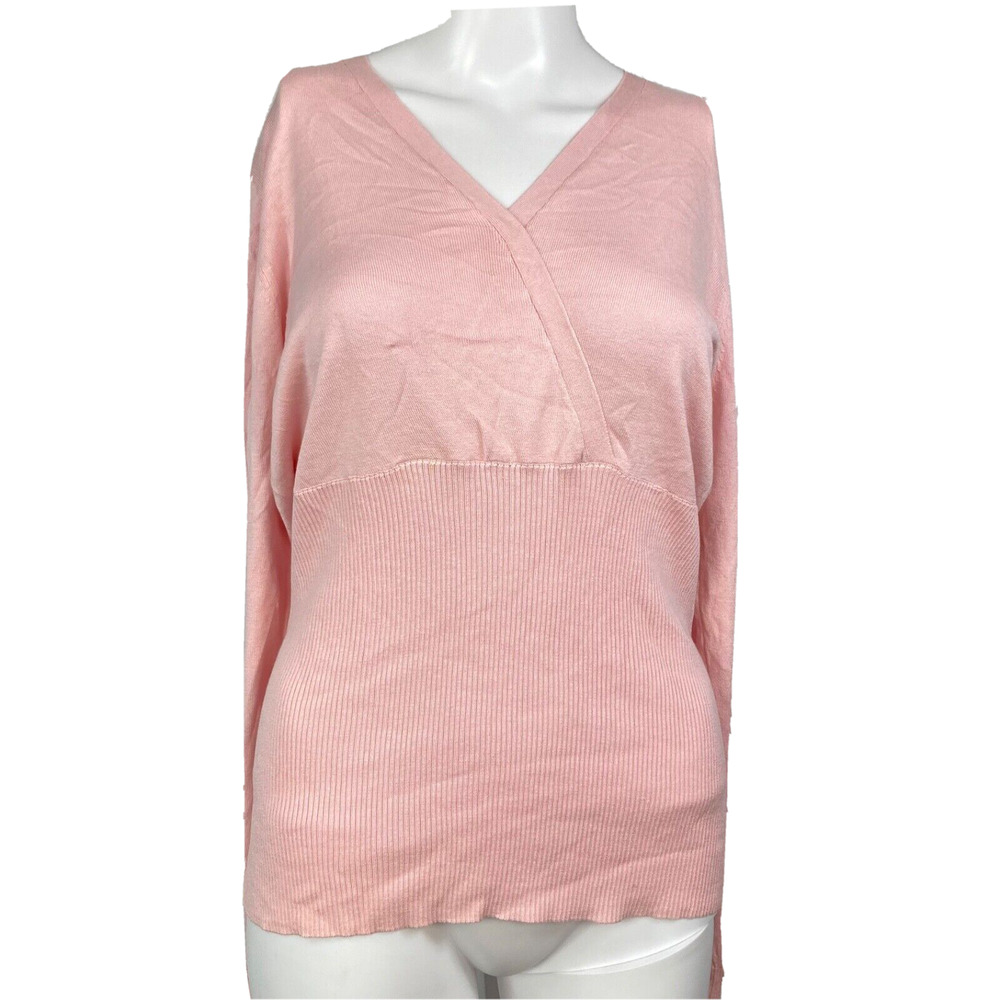 Alex Marie Sweater Womens Sz M Pink V Neck Lightweight Knit Pullover Faux Wrap